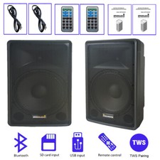Dual 15" PA Audio Speaker 2-Way Powered Karaoke Speakers W/ Bluetooth USB TWS SD