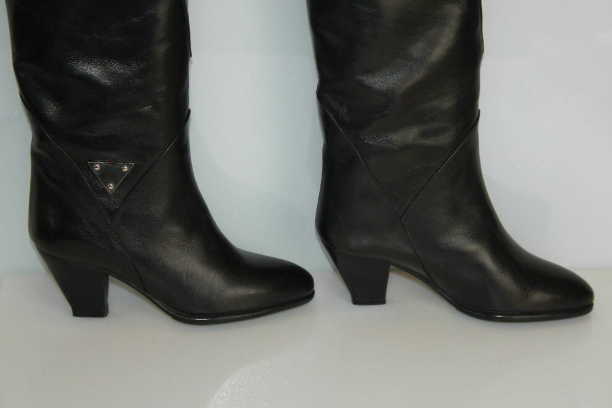 Bottes Charles Jourdan En Cuir Rigide Noir - Taille 36 EU / 5 US, Occasion Parfait état, Doublure Cuir