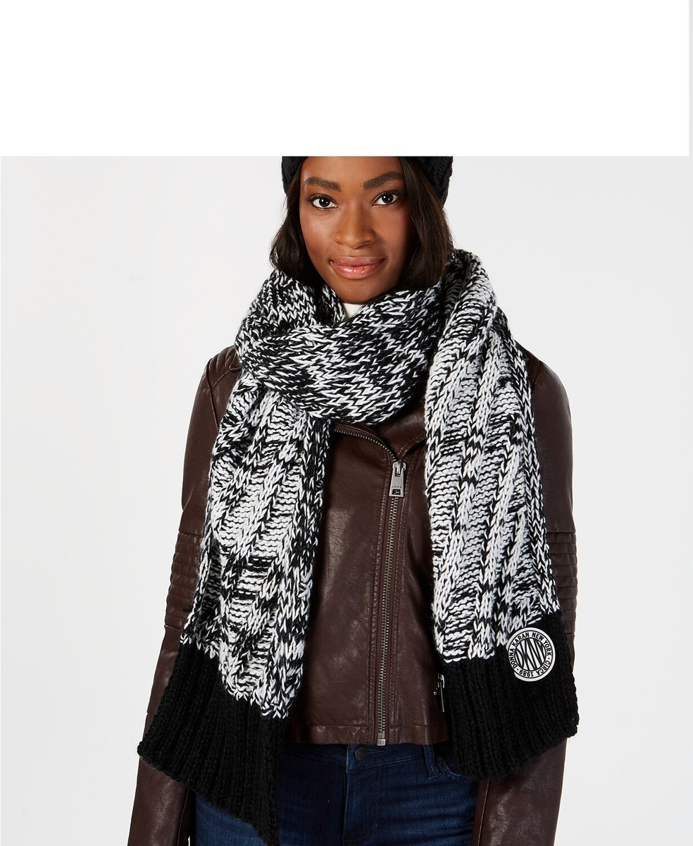 DKNY Two-Tone Chunky Knit Scarf Cobalt Black ONE SIZE