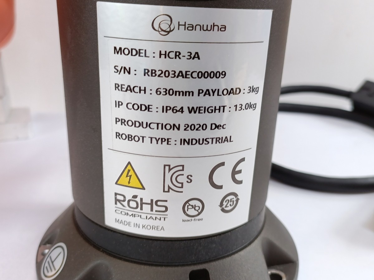 Hanwha HCR-3A RM-AM-0013A Collaborative Robot Arm W/ RM-AM-0021A