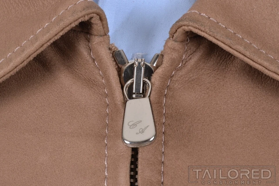 NUEVO CON ETIQUETAS - CESARE ATTOLINI Abrigo Chaqueta Hombre Cuero Gamuza Marrón Sólido - EU 50/MEDIANO Foto 3 de 4