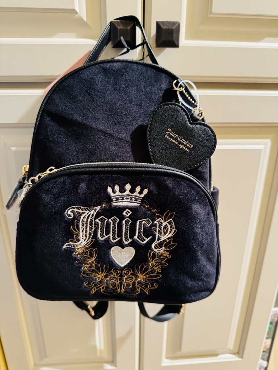 Classic New Black Juicy Couture Backpack Purse Bag Velour  display picture 1