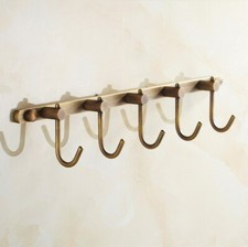 Retro Antique Brass Bathroom Five Robe Hooks Coat Hat Towel Hook Hanger fba036