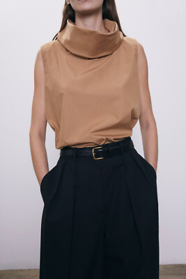 New $1050 The Row Galya Draped Cotton-Poplin Top in Beige (Camel) sz 2/XS