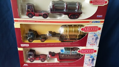3 X CORGI TRACKSIDE AEC, ERF, SCAMMELL LKW/ANHÄNGER JE MIT LADUNG NEUWERTIG BXD