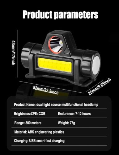 2PACK LED Headlamp USB Rechargeable COB Headlight Camping Fishing Hunting Lamp - Picture 4 of 12