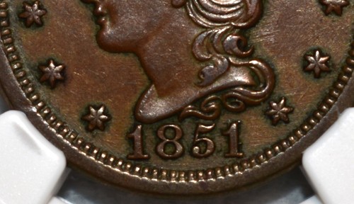NGC AU-58 BN 1851/81 N-3 Braided Hair Large Cent, Razor-Sharp, Scarce Variety! - Picture 2 of 3
