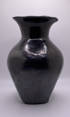 Early Dona Rosa Black Clay Signed San Bartolo Coyotepec  Vase With Fingerprints