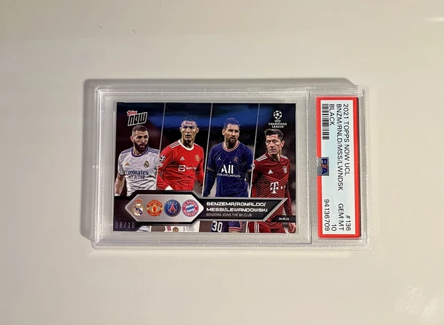 PSA 10 Topps Now 2021-22 UCL #136 Benzema Ronaldo Messi Lewandowski 8/10 POP 2