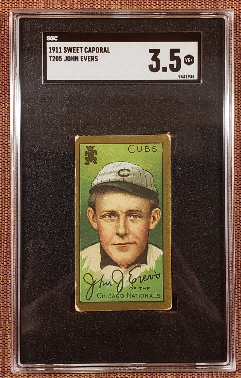 1911 T205 Gold Border Johnny Evers Chicago Cubs Baseball Card SGC 3.5 VG+ HOF