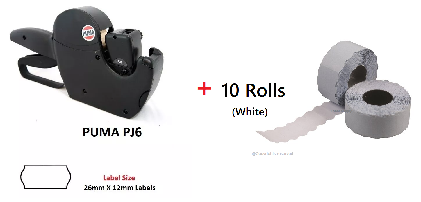 Puma PJ6 CT4 Pricing Price Label Gun 15,000 Labels +1 Ink Roller 26mm x 12mm