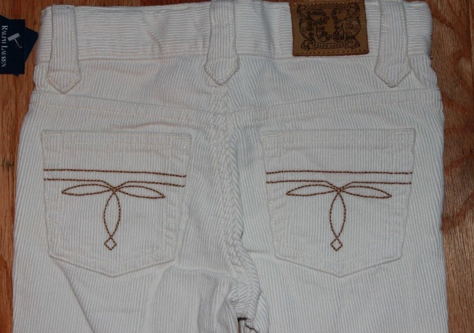 Pantalones de pana marfil de cinco bolsillos blanco roto Ralph Lauren para niñas 4 nuevos con etiquetas  Foto 3 de 4