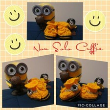 SCARPINE NEONATO UNCINETTO BABY BOOTIES CROCHET 0/3 MESI FATTE A MANO MINION'S