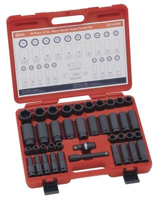 Genius Tools 40 Piece 1/2'' Dr. Metric Master Impact Socket Set (CR-Mo) - (Old...