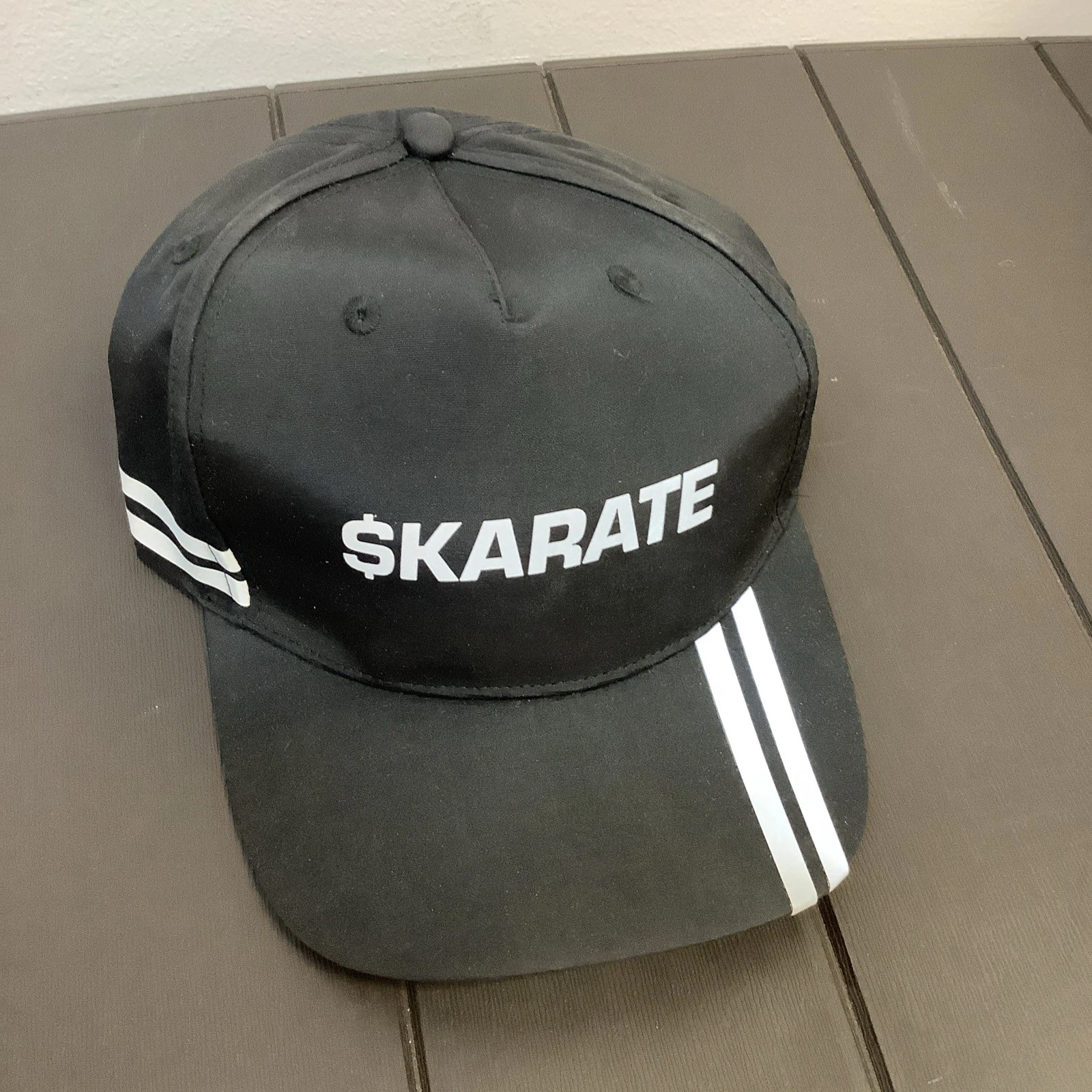 Karate Combat Slideback 5 Panel Cap Black One Size Adjustable Striped NEW