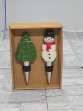 Lot Of 2 Christmas Wine Bottle Stoppers Christmas Tree And Snowman New