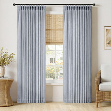 Light Blue Pinch Pleated Linen Curtains 96" Long, 2 Panels, Semi Sheer
