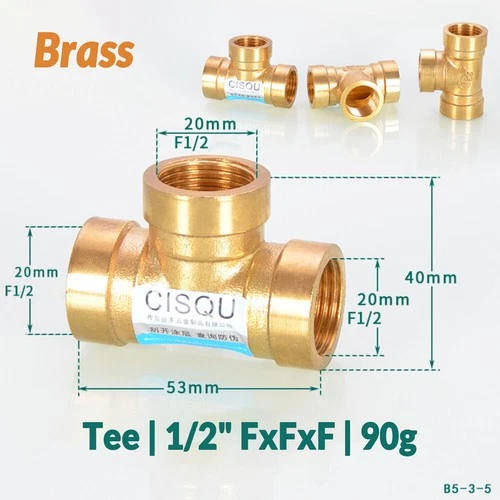 1/2 3/4 Zoll T-Stück Innen-Außengewinde Messing Druckluft Wasser Fitting
