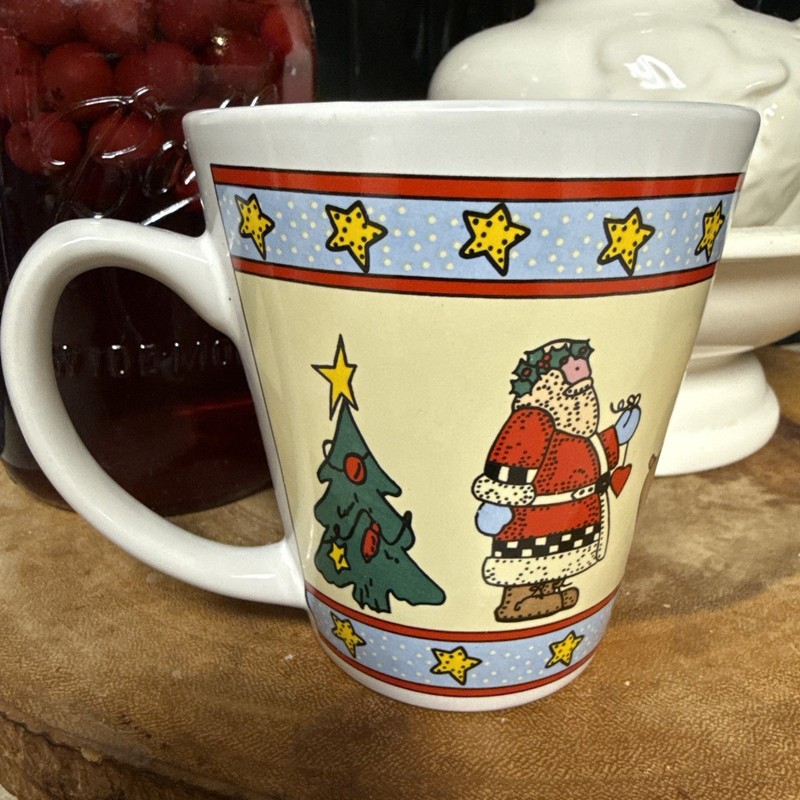 GW Folk Art Santa Claus, Reindeer, Christmas Tree Mug/Cup Holiday China