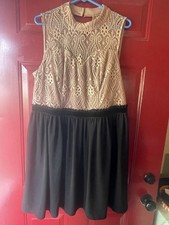 maurices Lace Fit & Flare Dress Tan Black Round Neck Sleeveless Knee 2