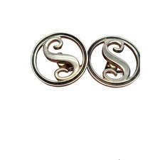 Vintage gold tone black enamel with letter S round cufflinks with box