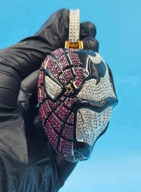 Colgante para hombre de rubí creado en laboratorio de corte redondo de 5 quilates acabado en oro amarillo de 14 k plateado Foto 2 de 3