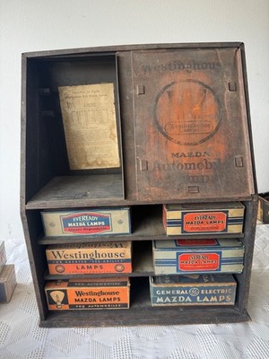 Vintage Westinghouse Mazda Automobile Lamp Display Cabinet With Original Boxes