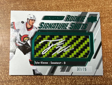 2023-24 UD Engrained-Rookie Signature Shots Tyler Kleven #RSS-KL Green Stick /75