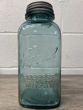 Vintage Blue Ball Perfect Mason Jar with Zinc Lid Square in Good Condition #4
