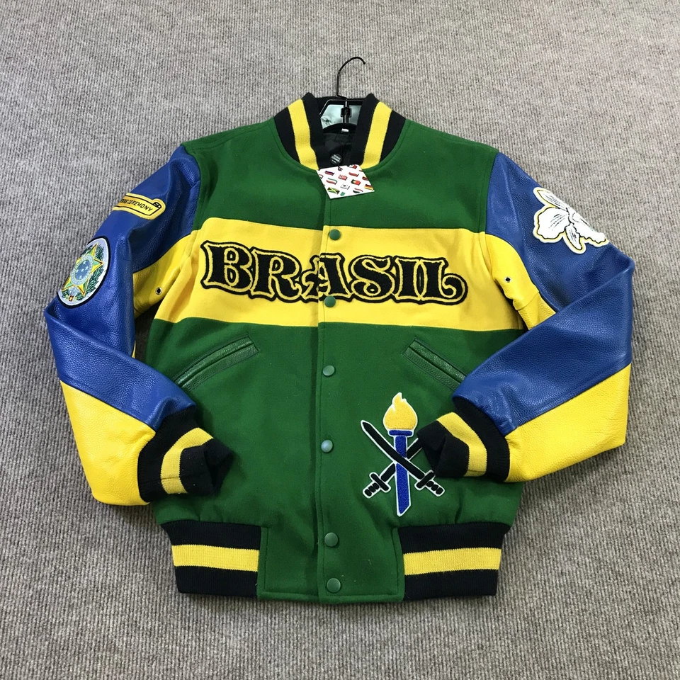 Куртка для церемонии открытия мужская небольшая университетская кожаная шерстяная нашивка бразильский олимпийский стиль - Изображение 2 из 4
