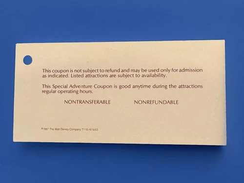 4 RARE unused Vintage 1987 Walt Disney World Fun ‘N Sun Tickets. Sequential #s - Picture 3 of 3