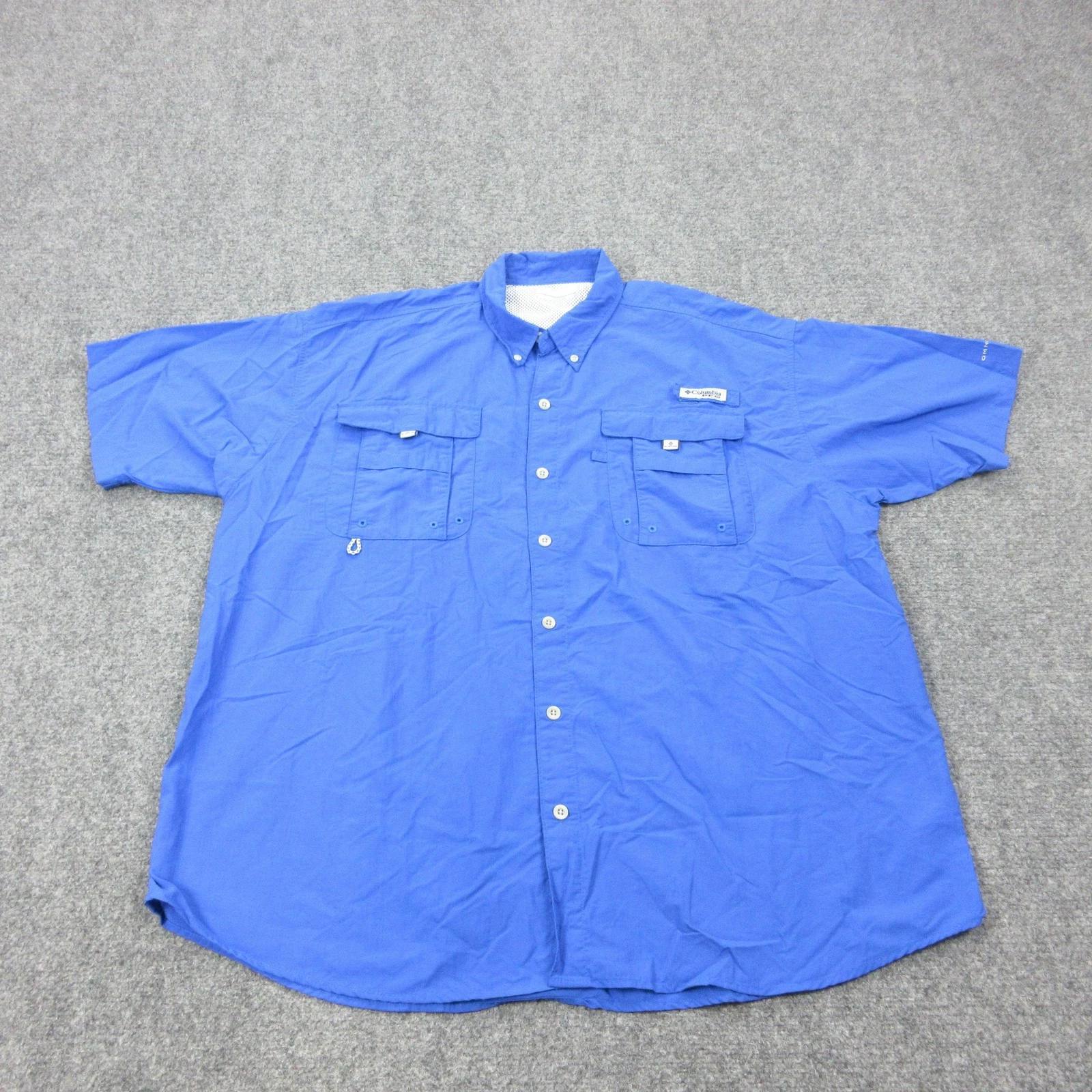 Columbia PFG Shirt Mens XL Blue Short Sleeve Fishing Performance Button Front