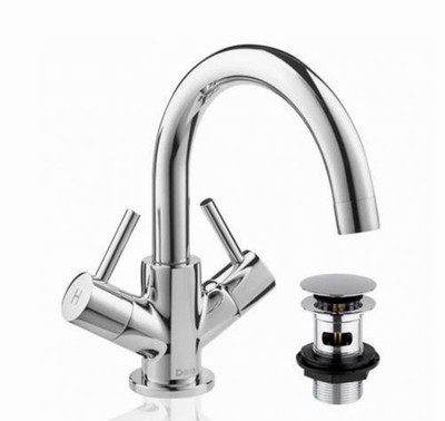 Deva Insignia Mono Waschtischarmatur Doppelgriff mit Pressaufsatz Ablaufgarnitur - Chrom