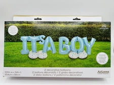 Anagram Airloonz ITS A BOY Blue 2 Decorative Balloons Indoor/Outdoor 100" x 34"