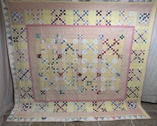 Vintage Inspired Handmade Unique Nine Patch Patchwork Quilt 92x86 queen #656