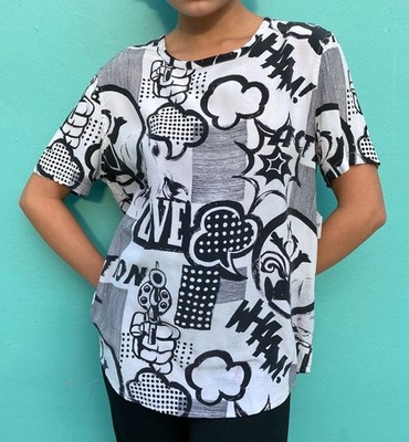 Equipment silk short sleeve blouse pop art all over size M