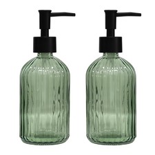 Green Glass Soap Dispenser Set with Black Pump, 13.5oz, 2 Pack