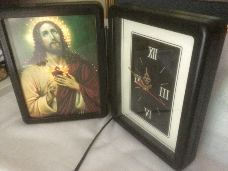 Lighted Framed Sacred Heart Jesus Christian &El.Clock w/Power Cord VTG 3D
