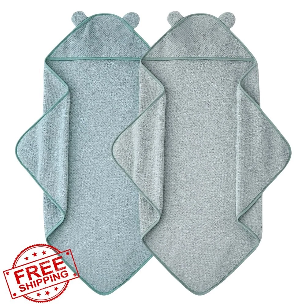 YUMKUKIM Baby Hooded Towel 2 Pack, Green/Teal Animal Bath Towels