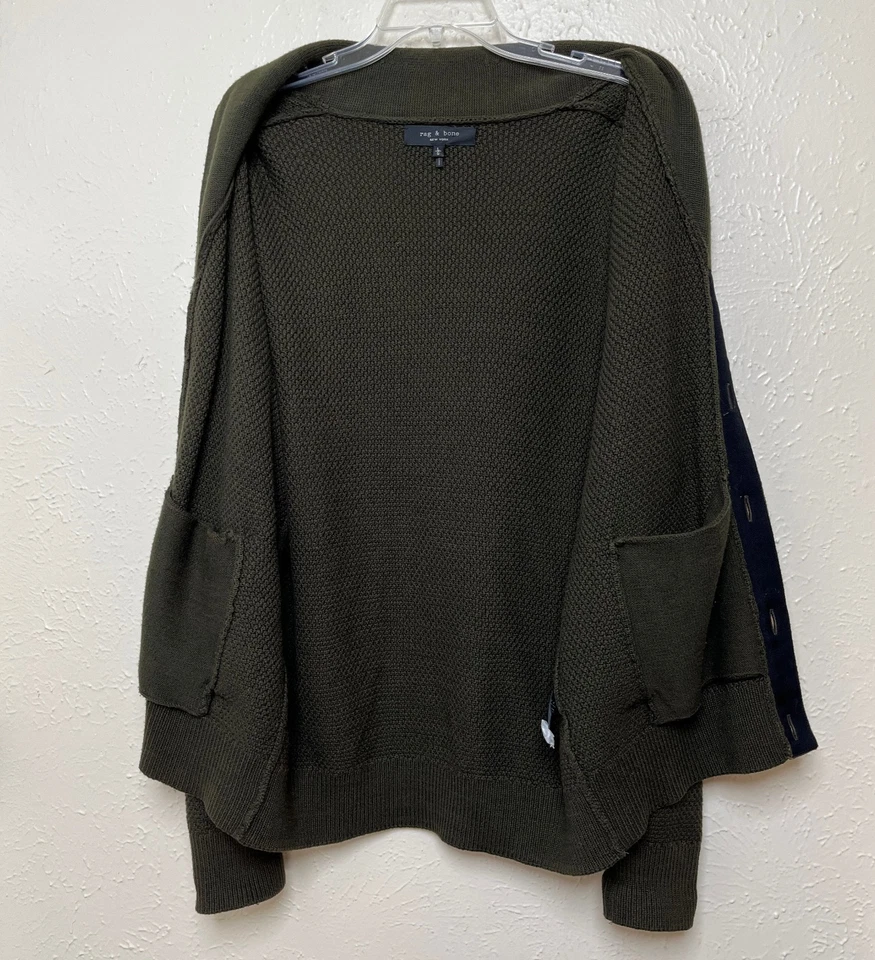 Rag & Bone Sweater Mens L Green Cardiff Shawl Cardigan Merino Wool Blend - Image 4 of 4
