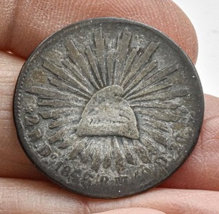 Ungraded circulated 1845 2 Reales Mexico Coin Liberdad Nice Old first Republic