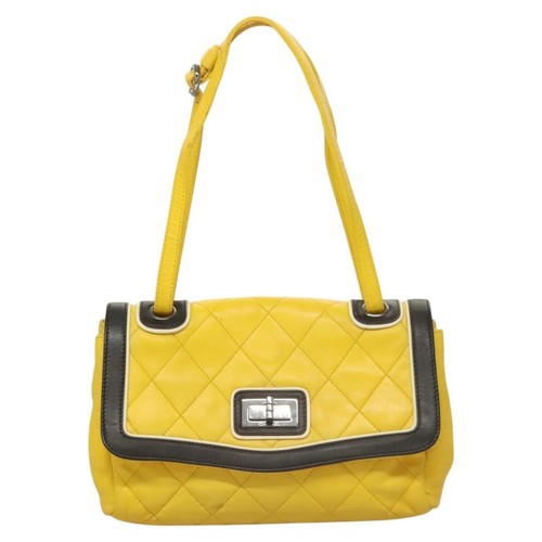 Chanel Two Tone Mademoiselle Lock Flap Quilted Lambskin Yellow Leather Shoulder