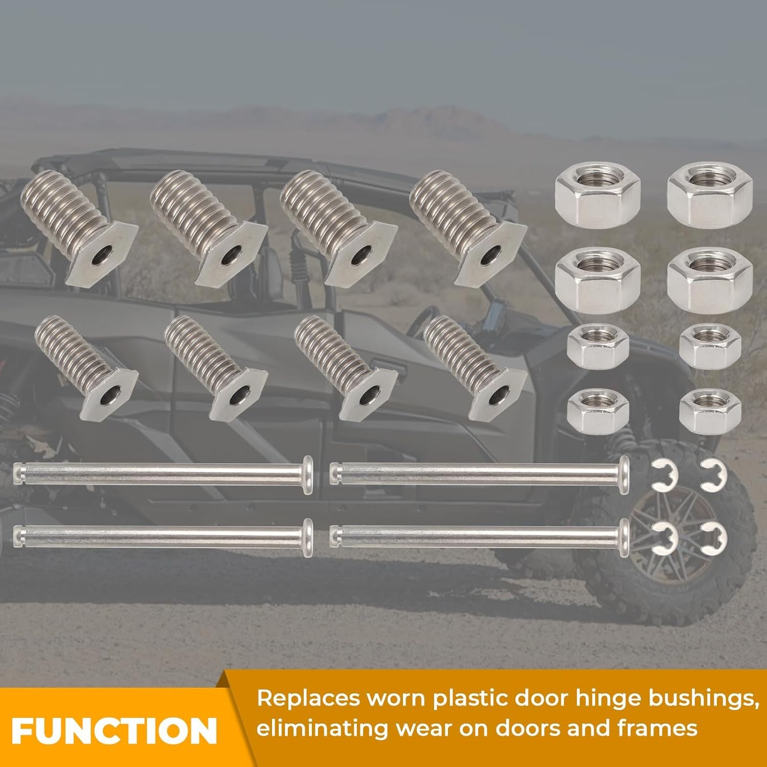 For KRX 1000 Front Door Hinge Bushing Kit Stainless Pins Driver