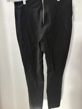 Black Pinstripe Dress Pants Straight Leg Flat Front Zipper Closure Women's M