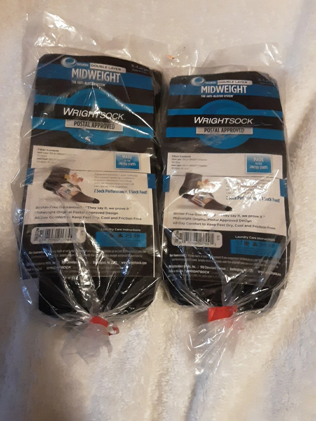 2-Wrightsock Midweight Double Layer Anti-Blister Black Crew Socks XL