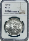 1890 O Morgan Silver Dollar NGC MS62 Tougher Date Morgan