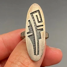 Vintage Hopi Lawrence Saufkie Prayer Feather Sterling Silver Ring Size 6.5