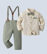 Toddler Boys 4-Piece Outfit Set. Shirt, Pants, Removable Bow Tie Suspenders 4T