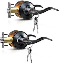2 Pack Keyed Alike Entry Door Levers, Wave Door Handles, Matte Black