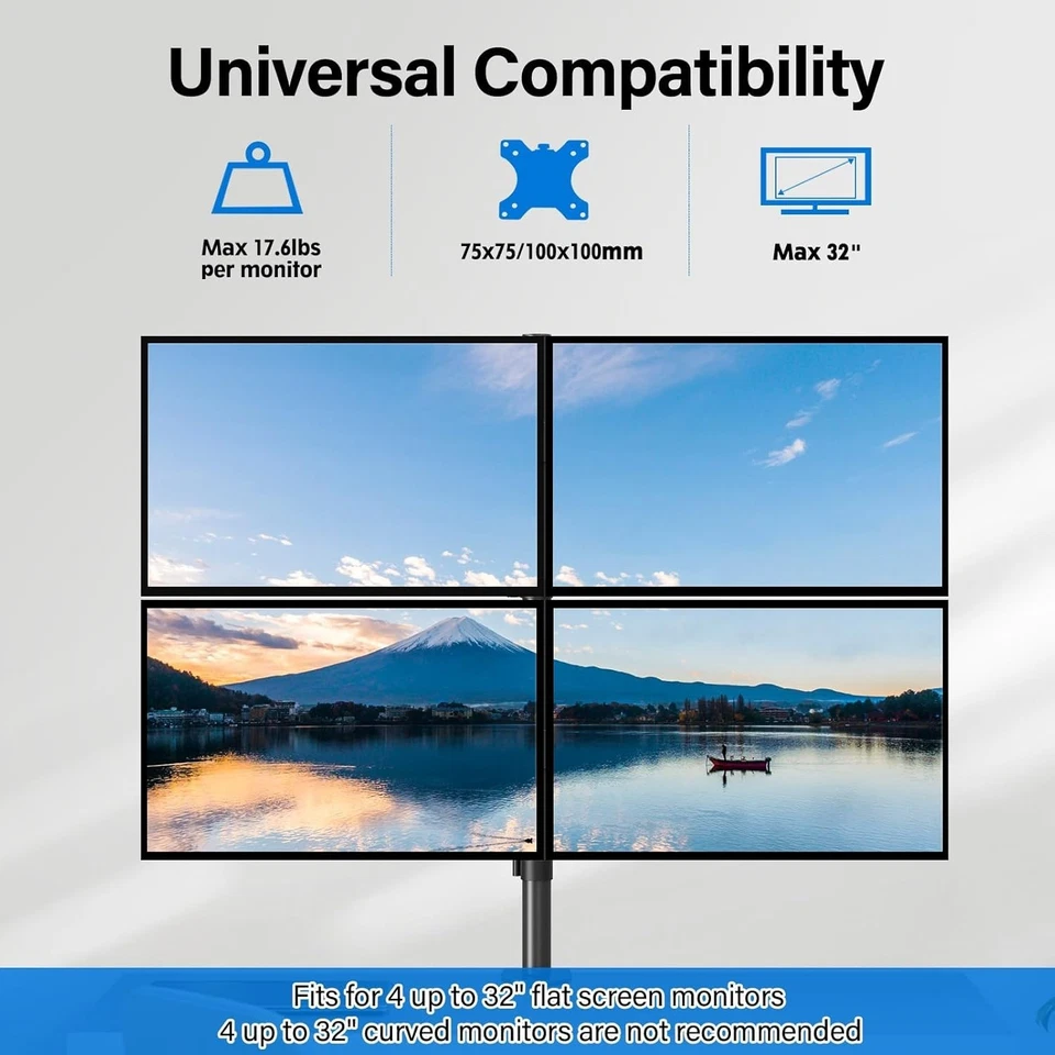 Quad Monitor Stand Mount for 17-32 Inch Screens Fully Adjustable Desk Mount - Image 4 of 4